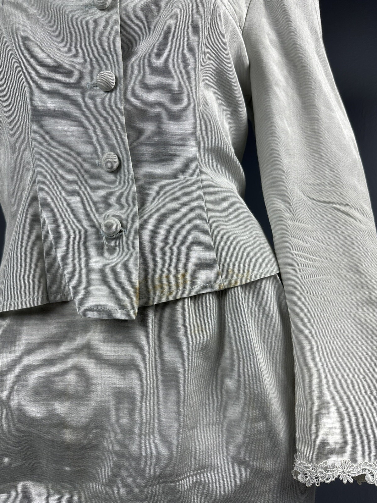 Vtg 2pc Gunne Sax By Jessica McClintock Jacket & Skirt Outfit Set Pale Gray 5/6