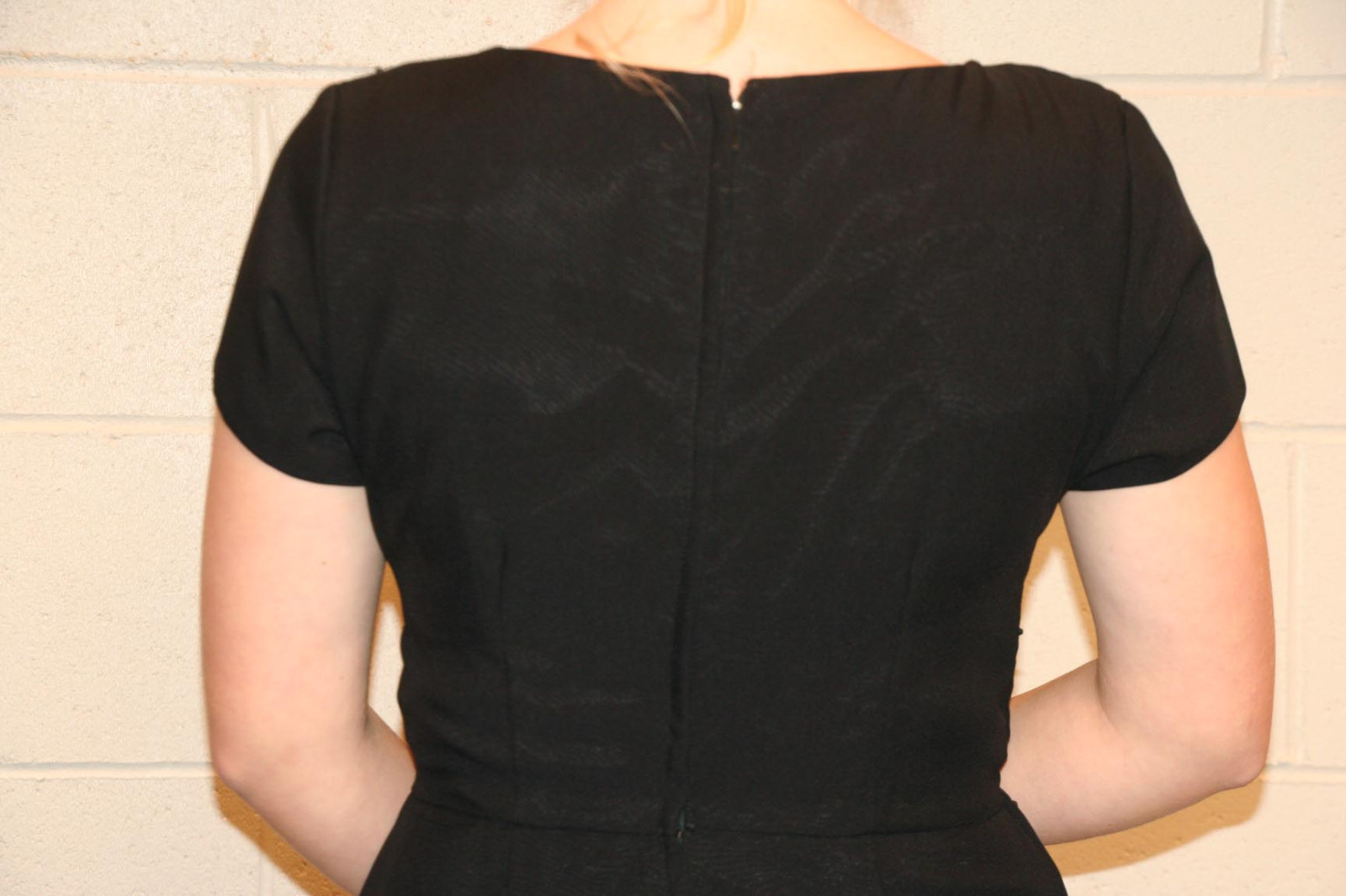M~L Vtg 1950s Party DRESS Atomic Rayon Overblouse Beads Rhinestones Cocktail