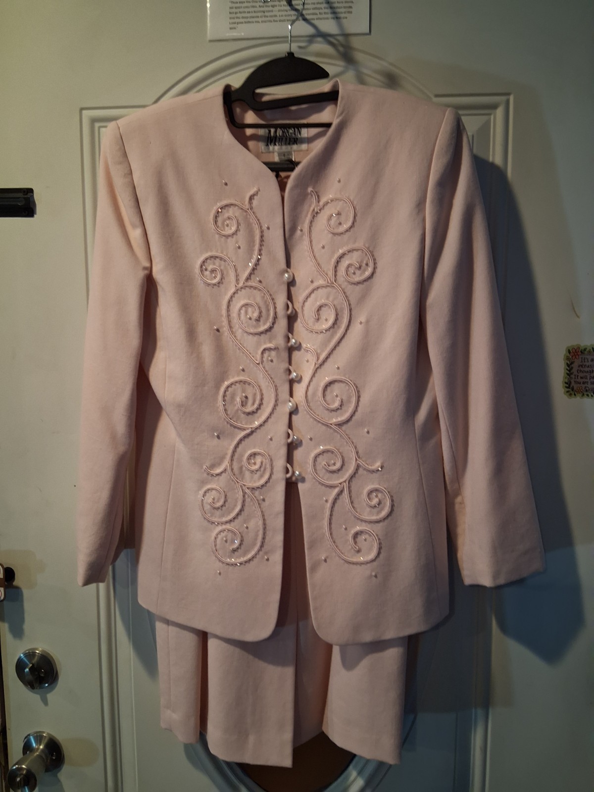 Vintage Classy Morgan Miller Pink 2 Piece Suit with Unique Embroidery