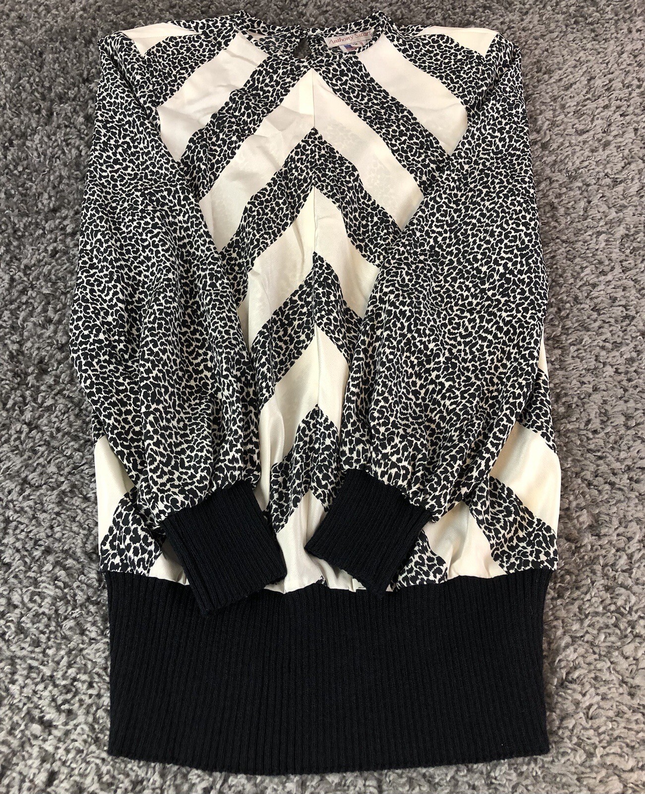 Vintage Anthony Sicari Top Womens 12 Animal Print Elastic Hem Shoulder Pads