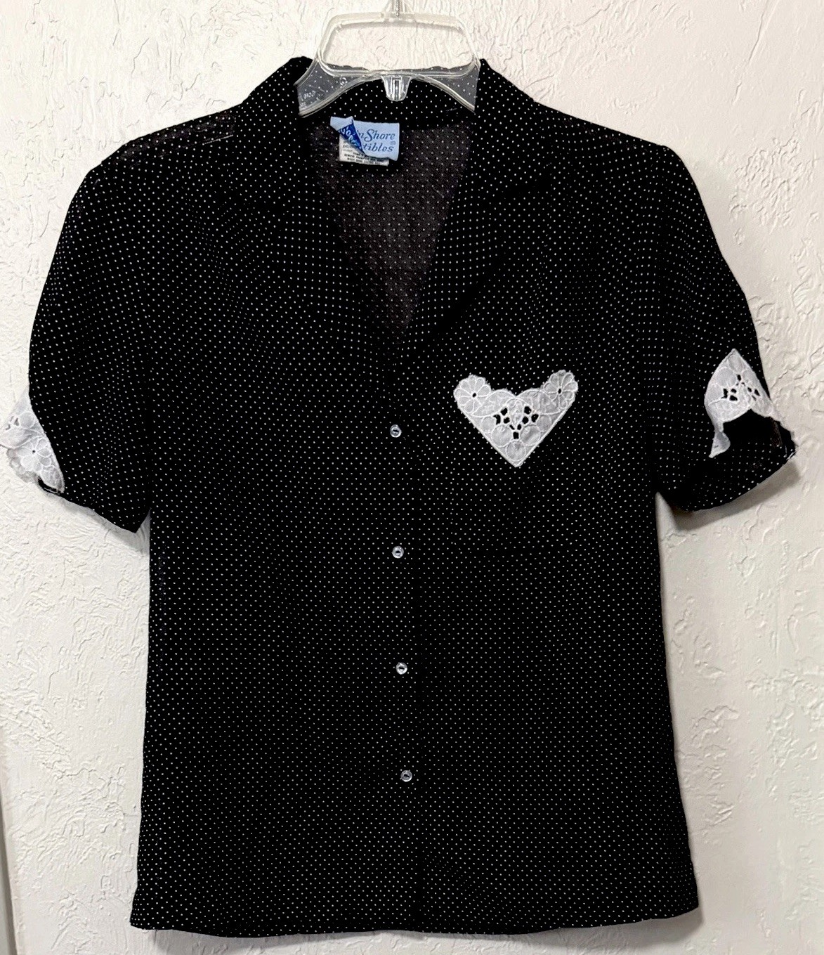 ‘70’s Vintage Ship ‘n Shore Collectibles Women’s Black White Polka Dot Blouse