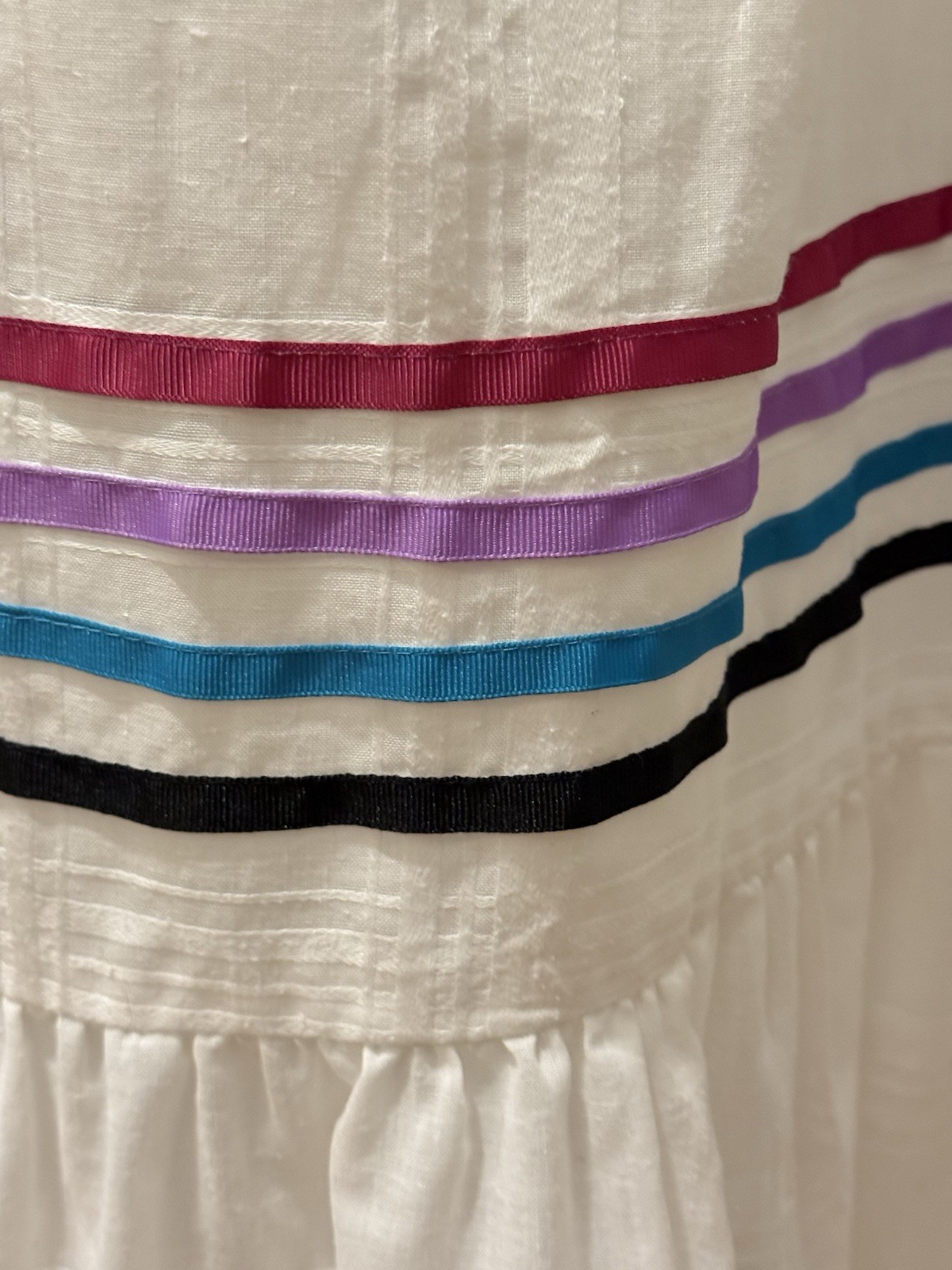 Vtg Liberty House Carol Bennett Kaftan Maxi Dress White Colorful Ribbon M READ