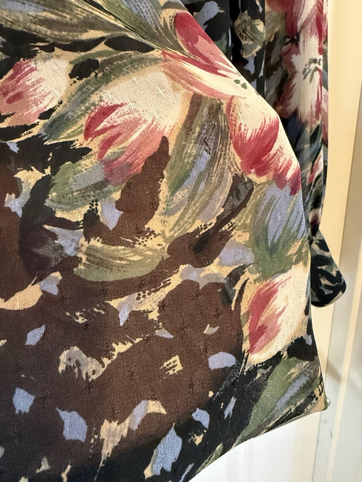 VTG Madame Hanai Yukiko japanese Blouse floral sheer embellished estimated small