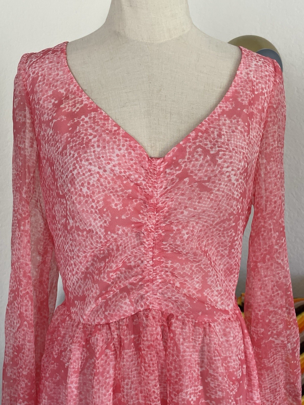 Vintage 1970s James Daugherty Boho Glam Maxi Long Sleeve Dress Pink Large