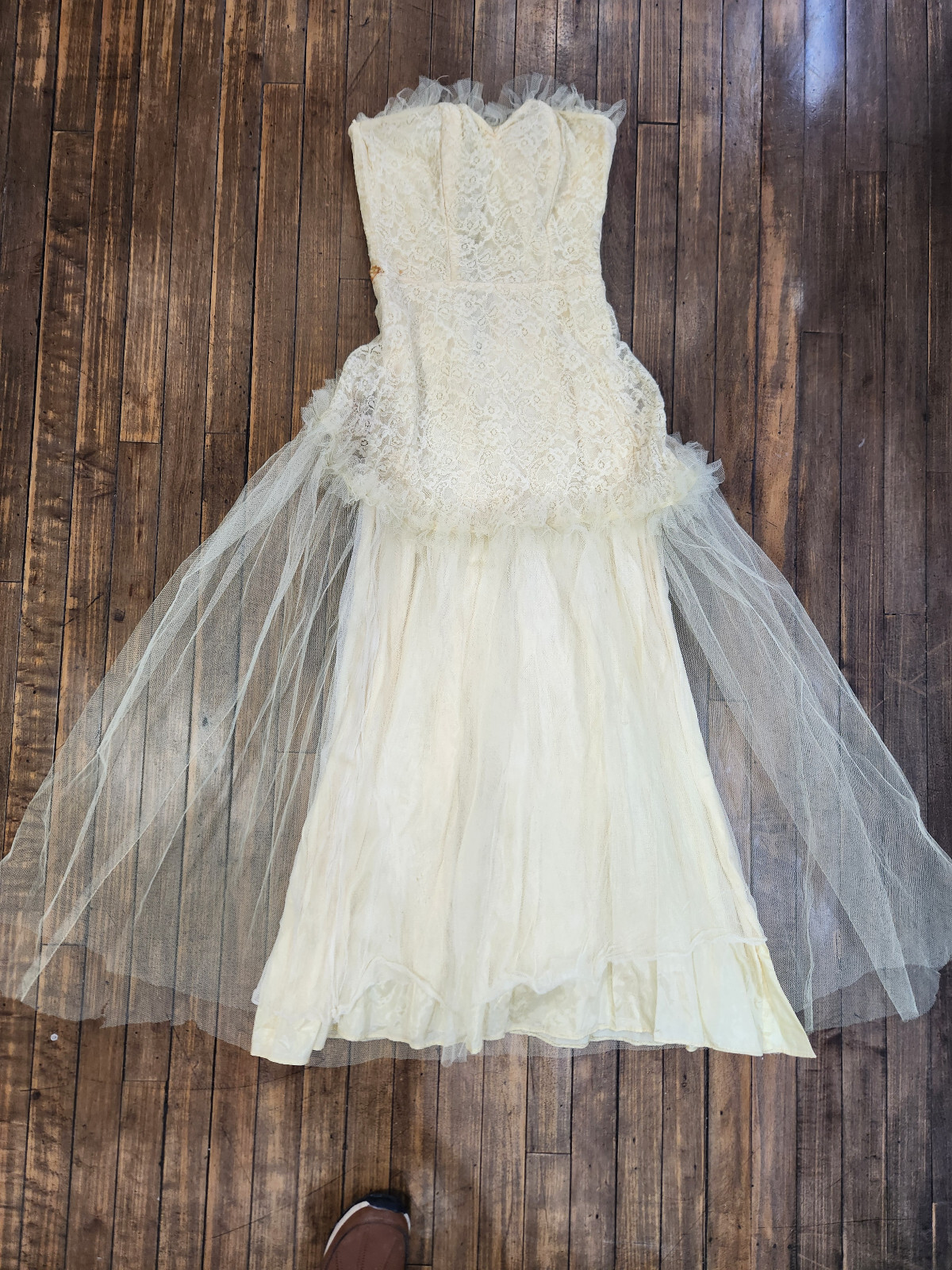 Vintage 1950’s Yellow Lace Tulle Party Prom Wedding Dress Gown Size 4 Small