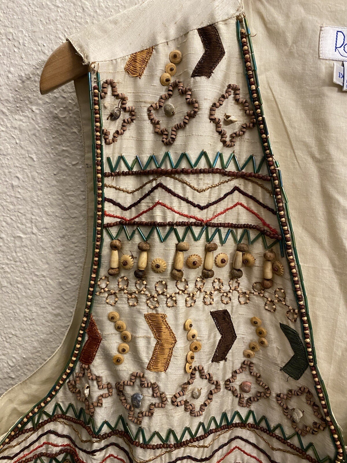 VTG Rafaella HIPPIE Boho VEST Wood Shell Beads Tribal Western 60s 70s Sz 1X RARE