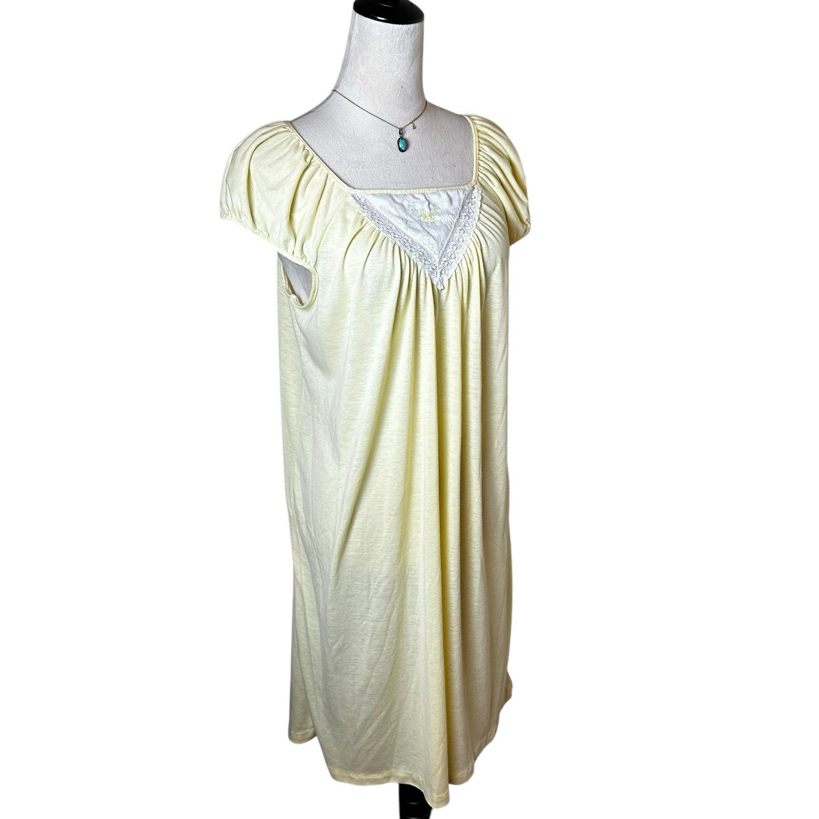 Vintage Nightgown Dress LG | Butter Yellow Lace Embroidered Cottagecore Prairie