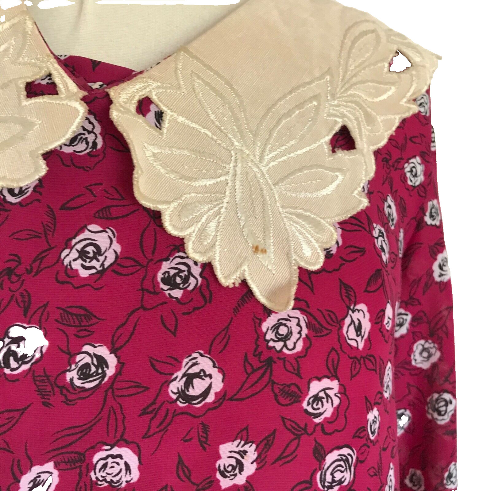 Vintage Sally Lou Cottage Core Dress, Sailor Collar Magenta Chiffon Midi