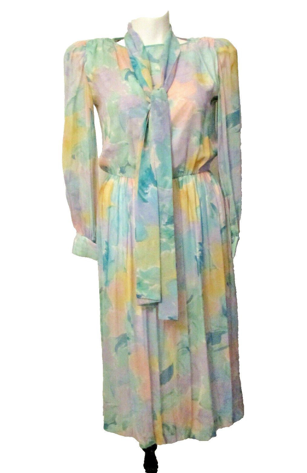 80 UMI Collections Anne Crimmins Chiffon Silk Pastel Secretary Cocktail Dress 12