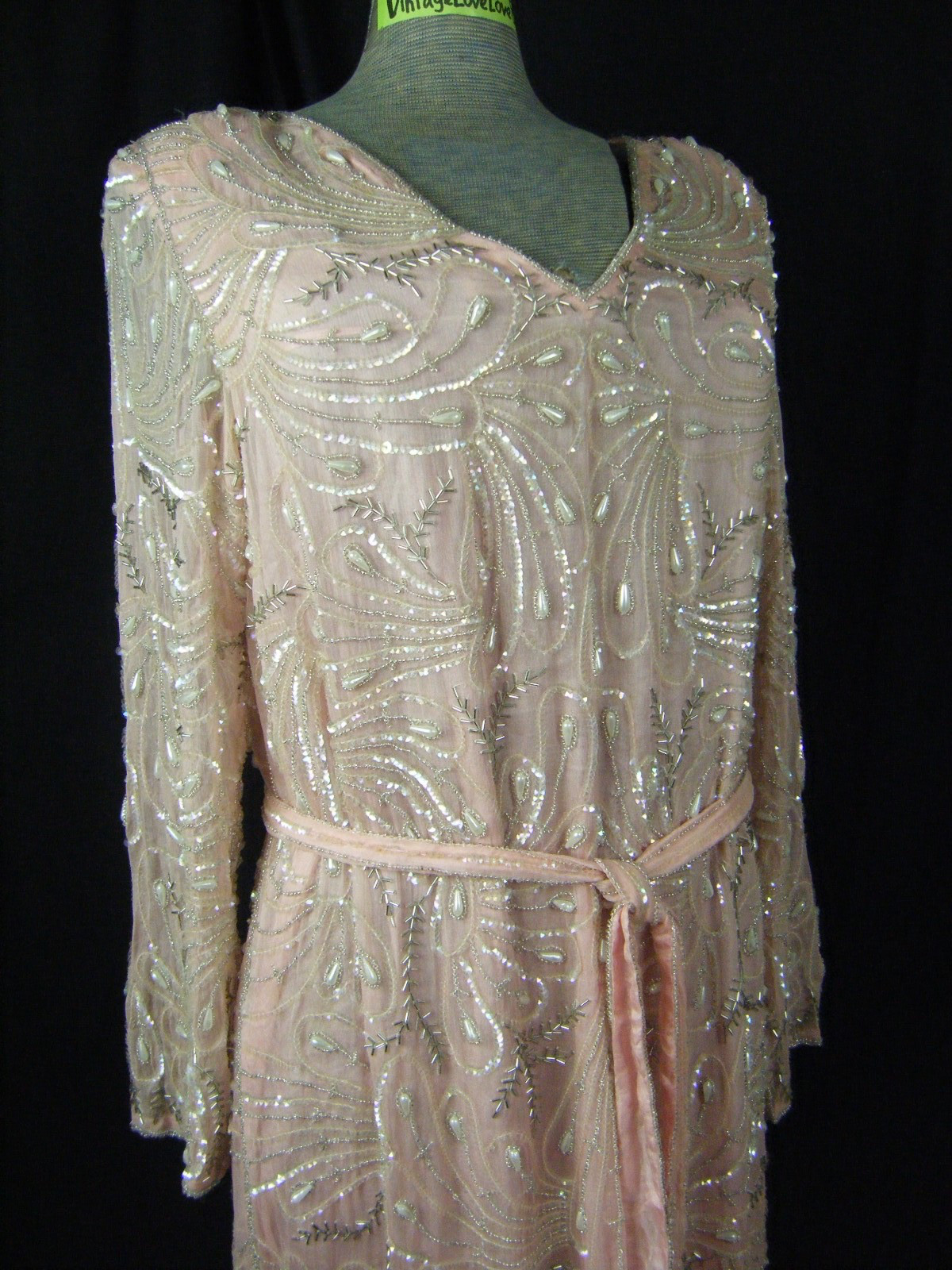 STAR LIGHT CITY Vtg 80s Pink Heavy Peacock Pearl Beaded Silk Dress-Bust 40/M