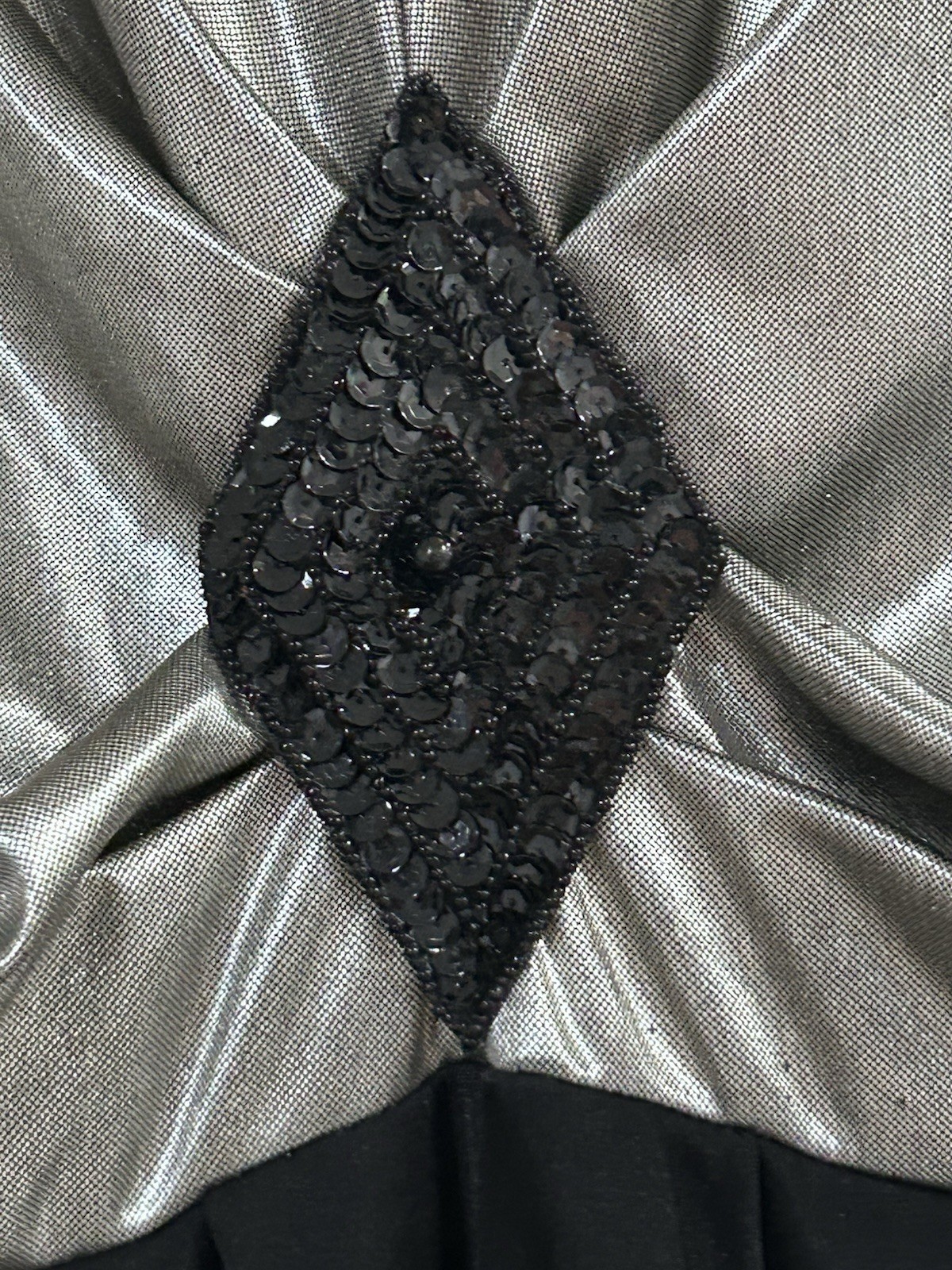 Vtg 80s Filigree Metallic Silver Jumpsuit NWT Disco Sequin Drape Harem Pant L 12