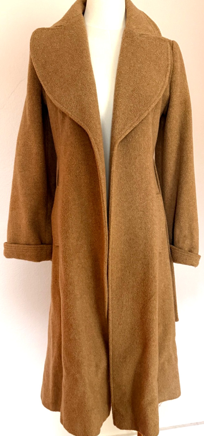 Vintage Camel Wool Belted Coat Tailored Fit & Flare Minimalist Quiet Luxury 70’s