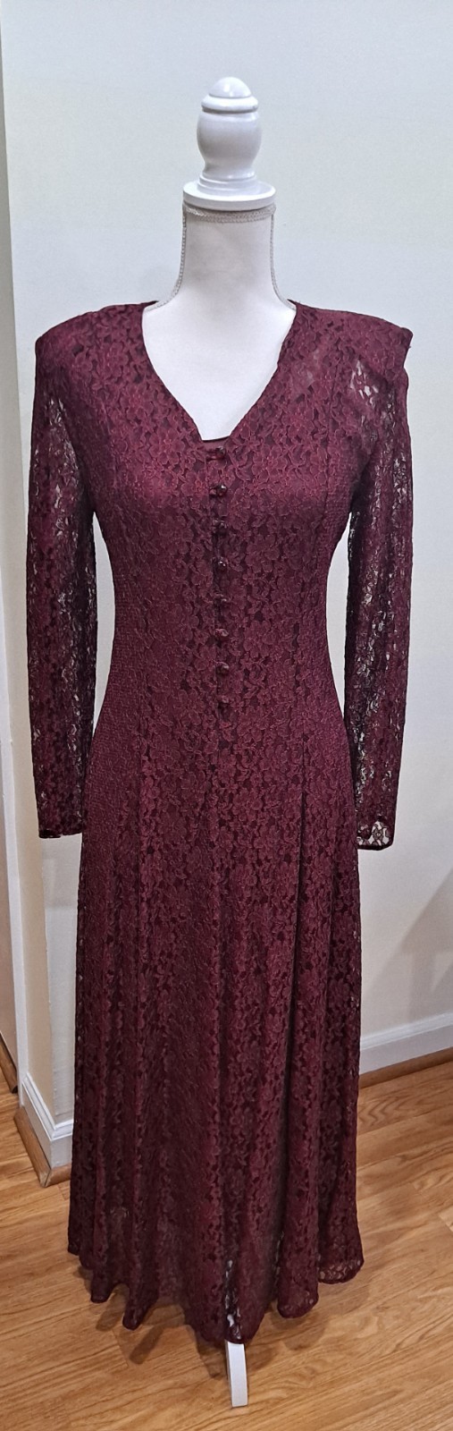 Vintage Words Layered Burgundy Lace Midi Dress 7/8 Victorian Prairie Whimsy Goth