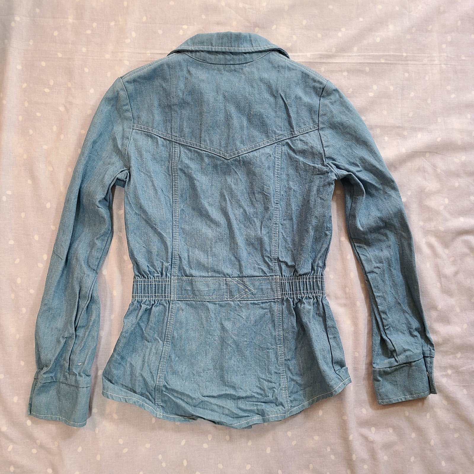Vintage Lee Women’s Snap Button Up Blue Denim Shirt Longsleeve Sz S Made In USA