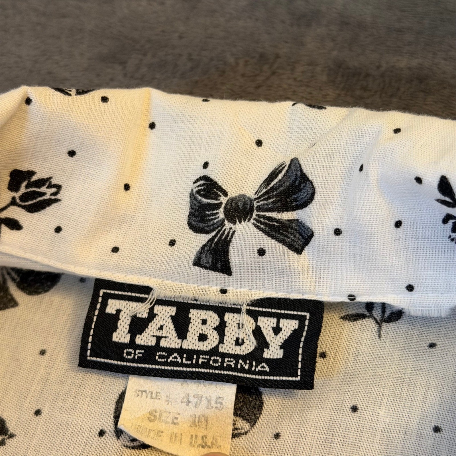 Tabby of California Vintage Shirt Dress Womens Size 10 White Bow Print Retro