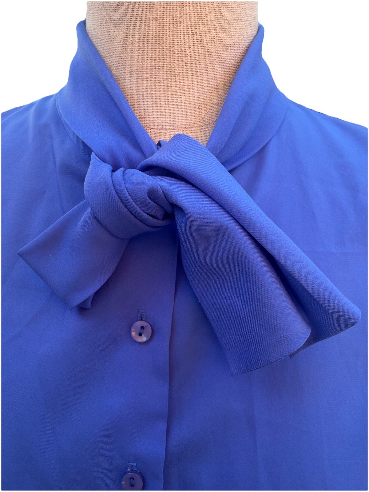 VTG 70’s JonQuil Of Judy Bond Royal Blue LS Solid Tie Collared BF Blouse SZ 14