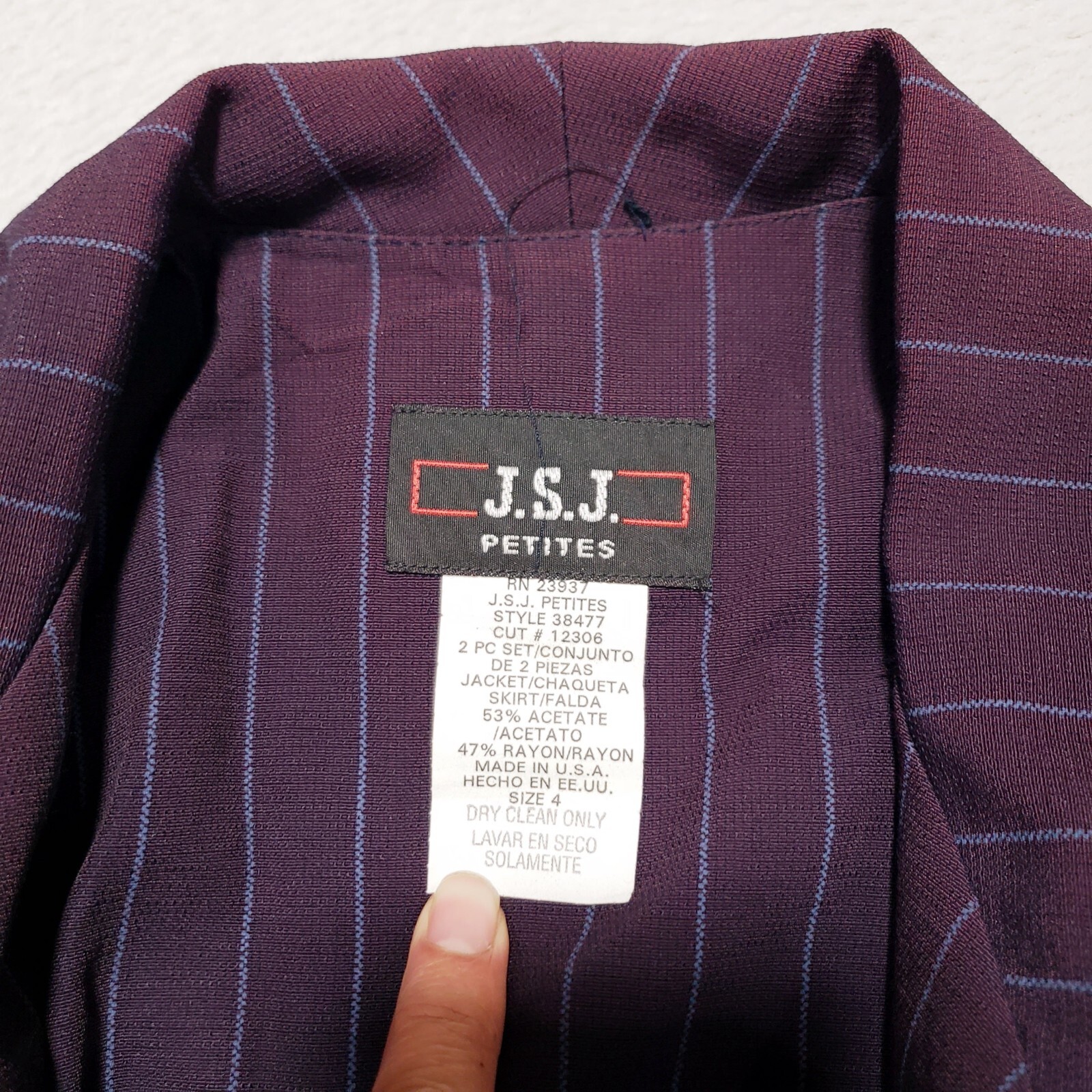 Vintage JSJ Petite Jacket Blazer Purple Pinstripe Womens Sz 4 NWT Made USA NWT