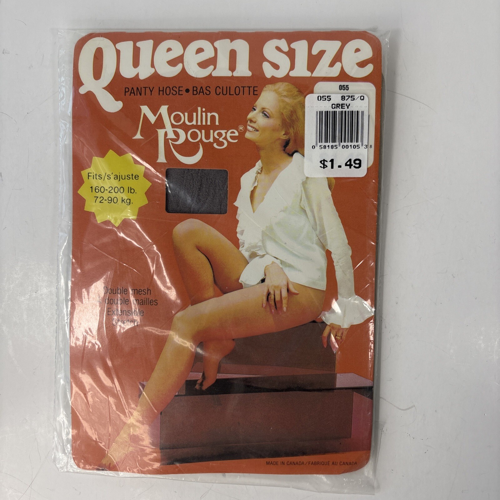 Vintage 1970’s Moulin Rouge Pantyhose 160-200 lbs QUEEN Size Grey NEW OLD STOCK!