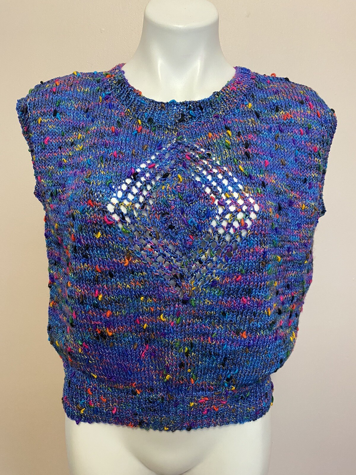 VTG 80s handmade cotton Textured Art To Wear multicolored sweater vest M/L