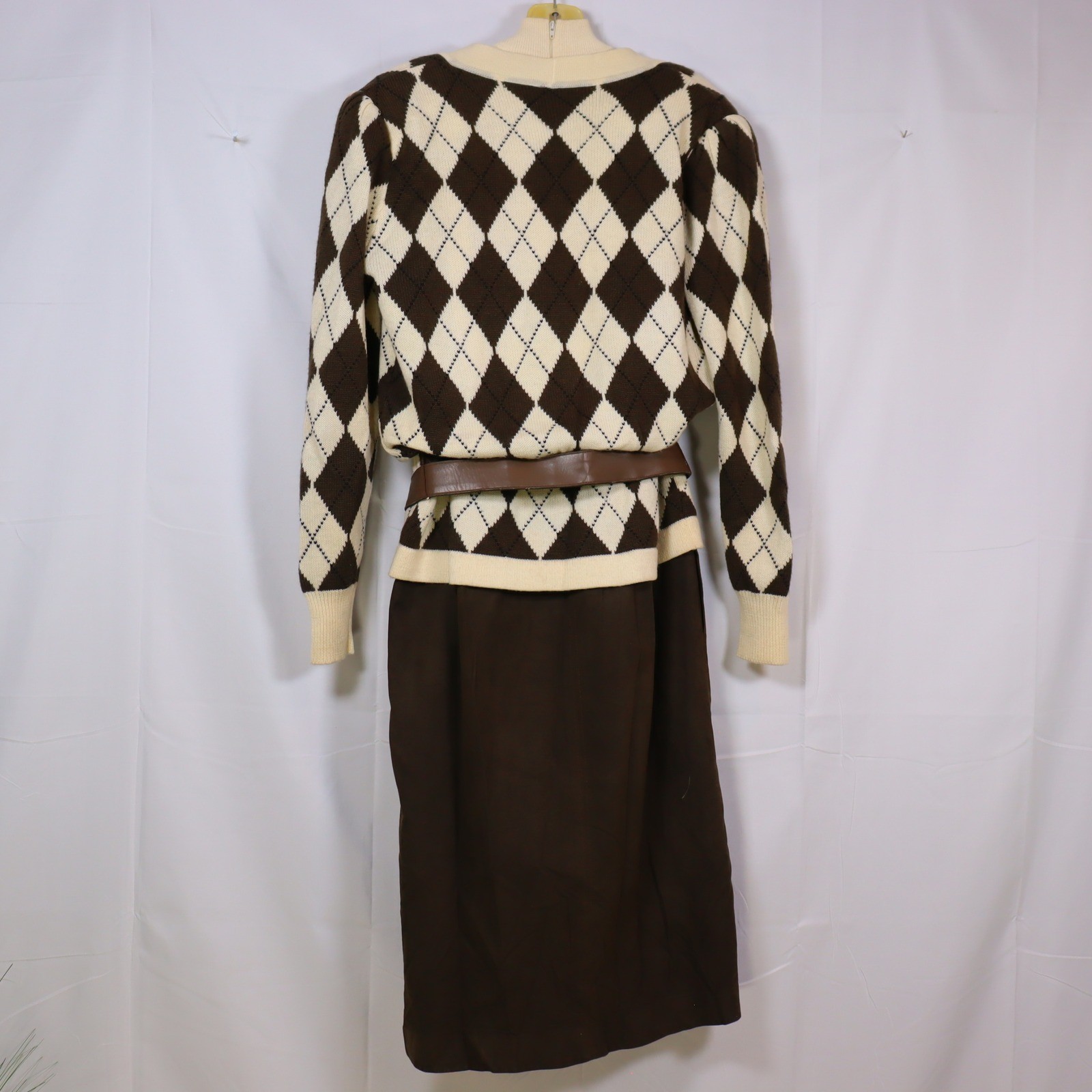 Ciao Ltd. Argyle Skirt Set 10 Brown Womens Vintage Preppy Academic