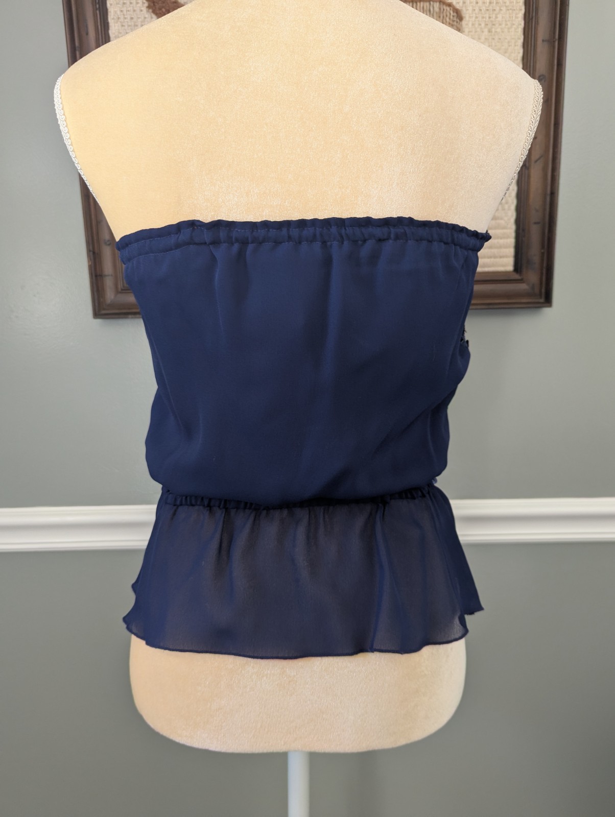Vintage 70s Frere Jacques Navy Metallic Sequin Glitter Disco Tube Top Strapless