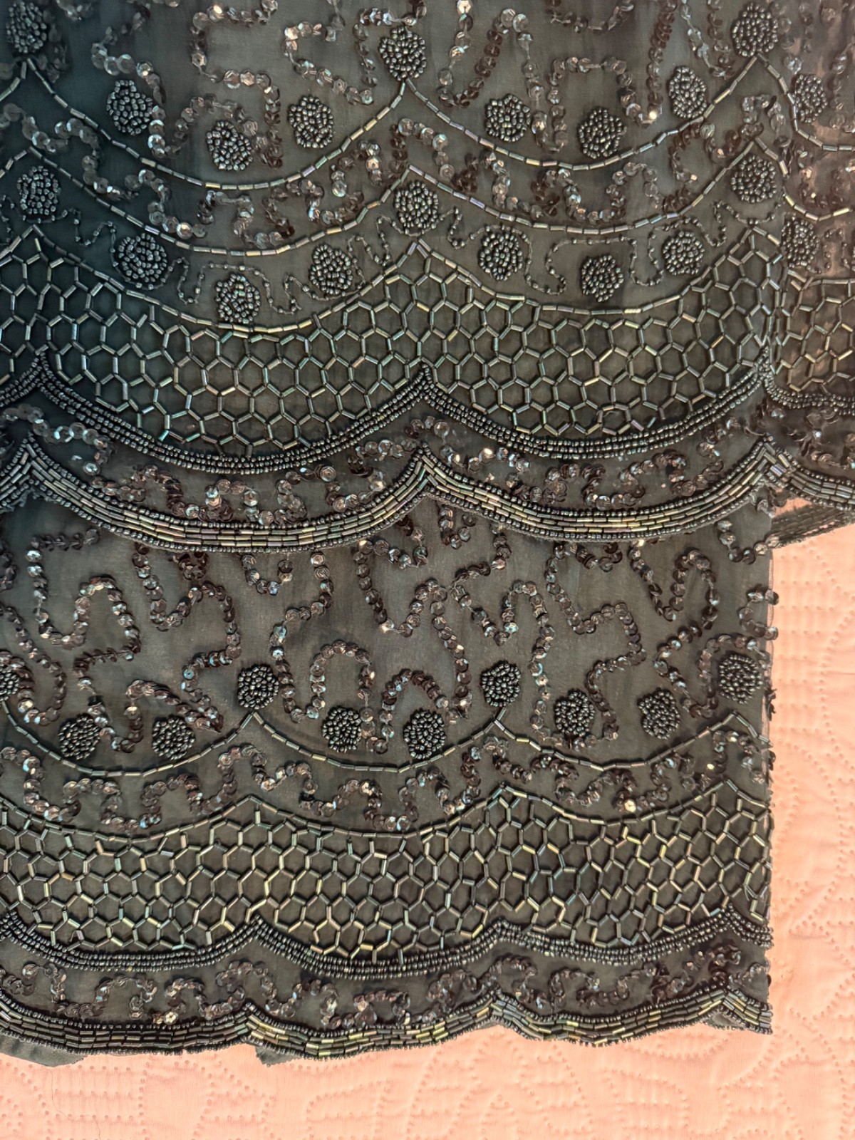 Vintage beaded silk hunter green formal dress