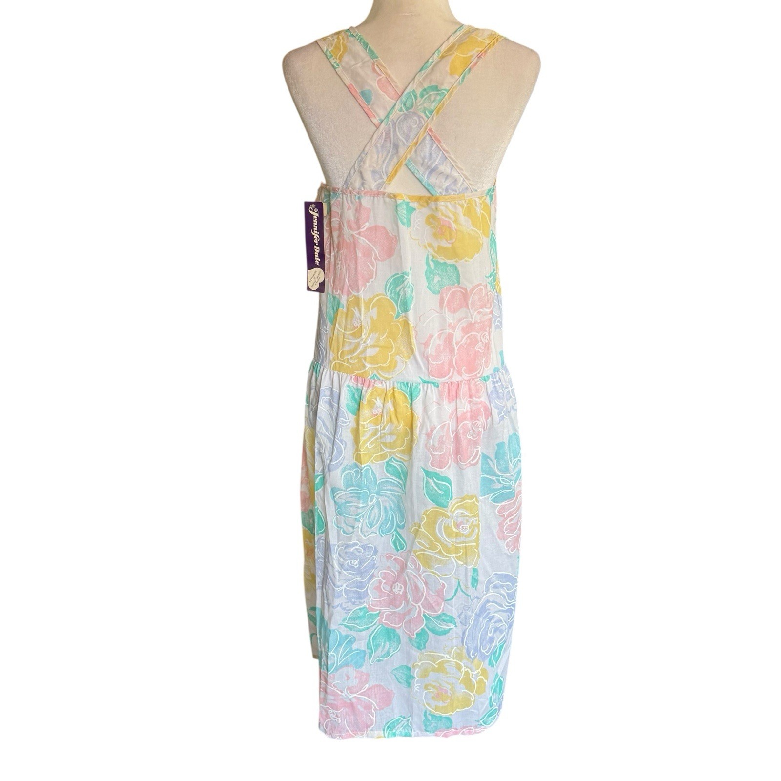 Vtg 80s Jennifer Dale Dress Dropwaist Floral Pastel Deadstock Cottagecore Retro