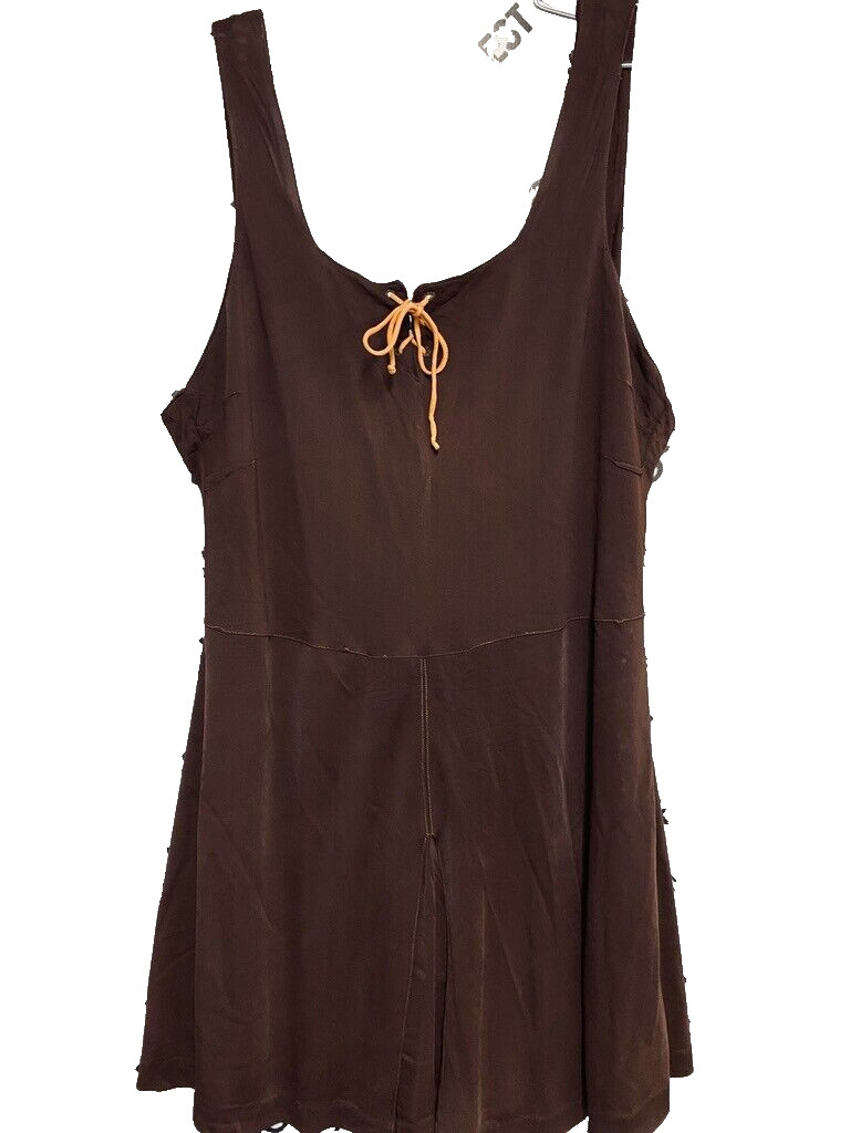 VTG 30s Ocean Sunback Brown Lace One Piece Swimsuit Pleated Skirt Belt L