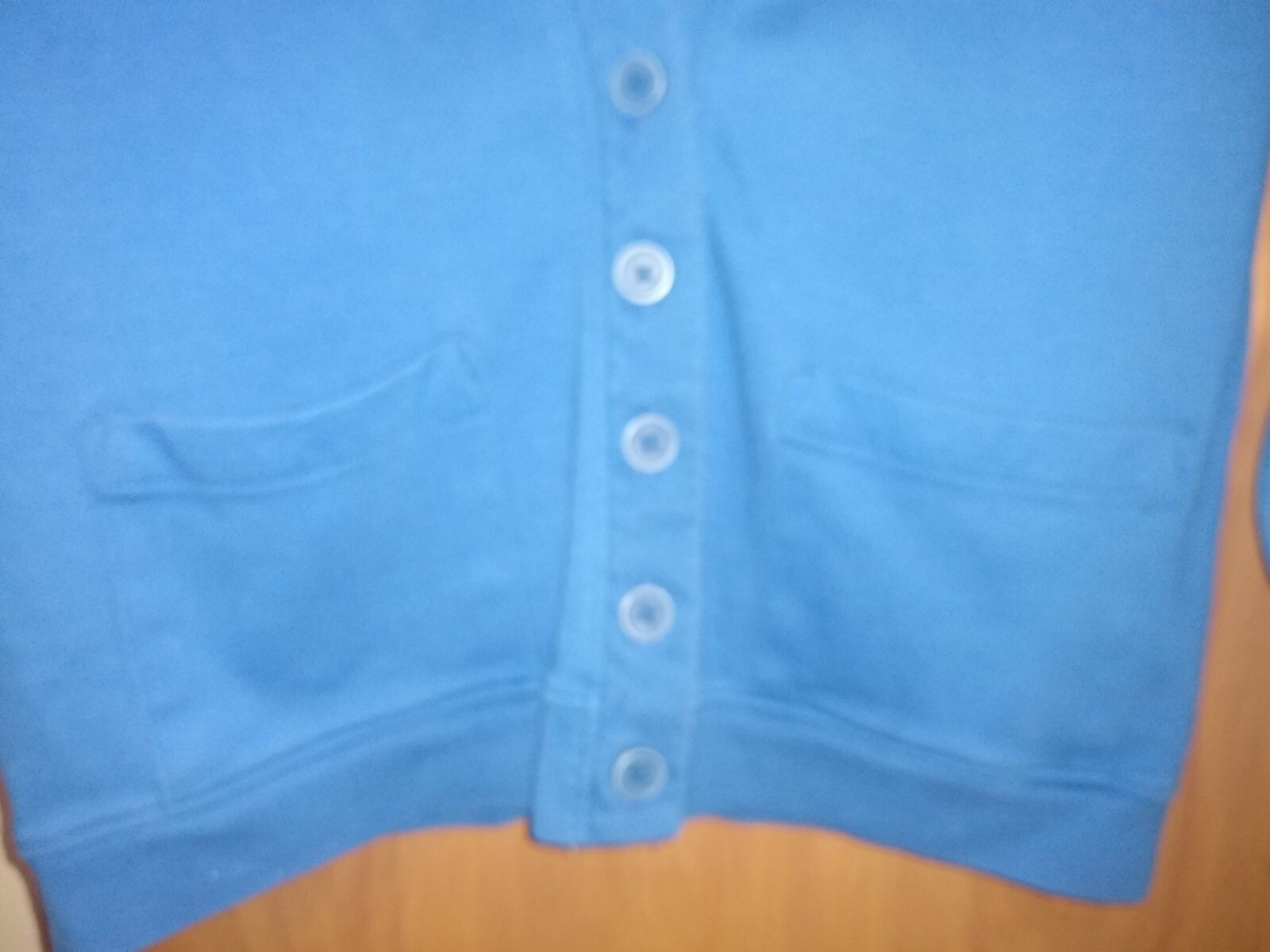 Classic Lands End Blue Sweater Comfort Pockets Cotton USA V-neck Button Size M