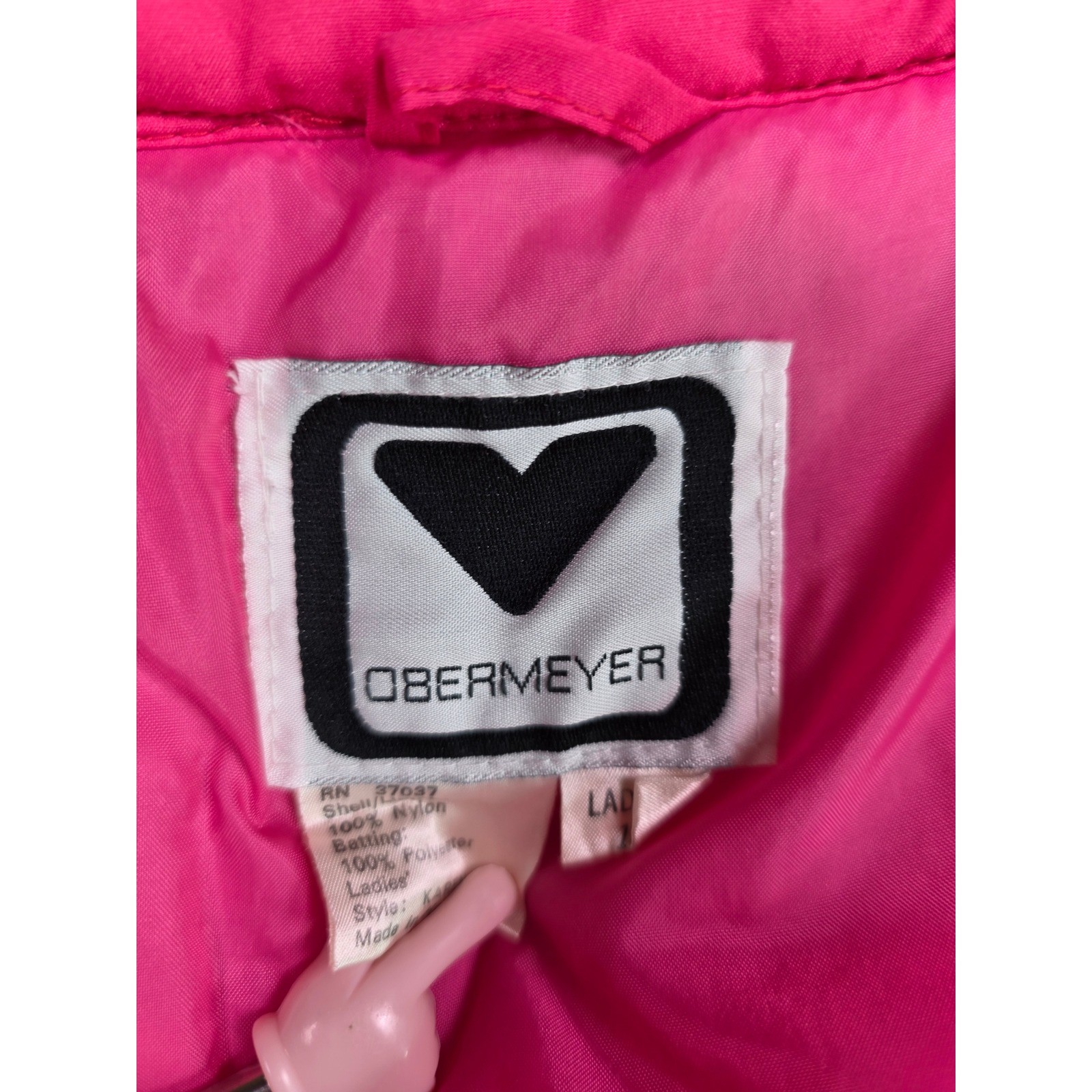 Vintage Obermeyer Karen Puffer Jacket Womens 14 Pink Purple Trim Ski Coat Retro