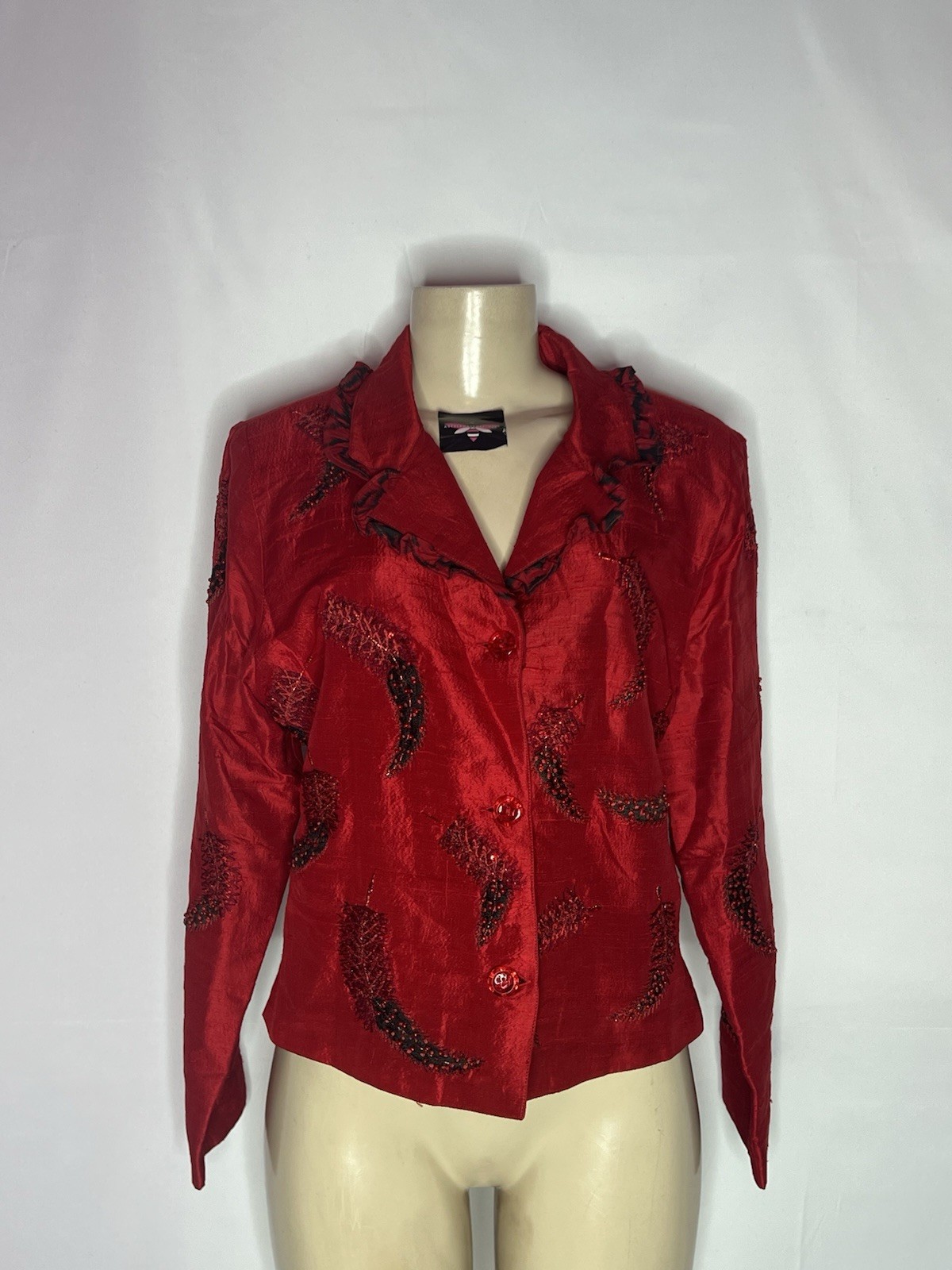 VINTAGE ANAGE RED SILK EMBROIDERED JACKET SIZE S