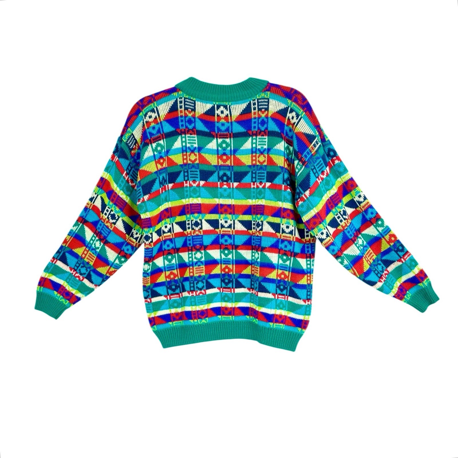 Vintage One Step Up Geometric Sweater Multi chunky 80s 90s Women’s Size Medium