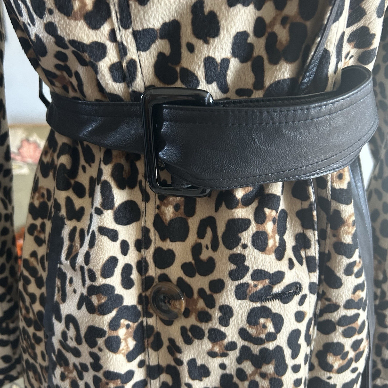 Retro 1950s style Coat | Leopard | Trench | Belted | S M | Colorblock | 60s