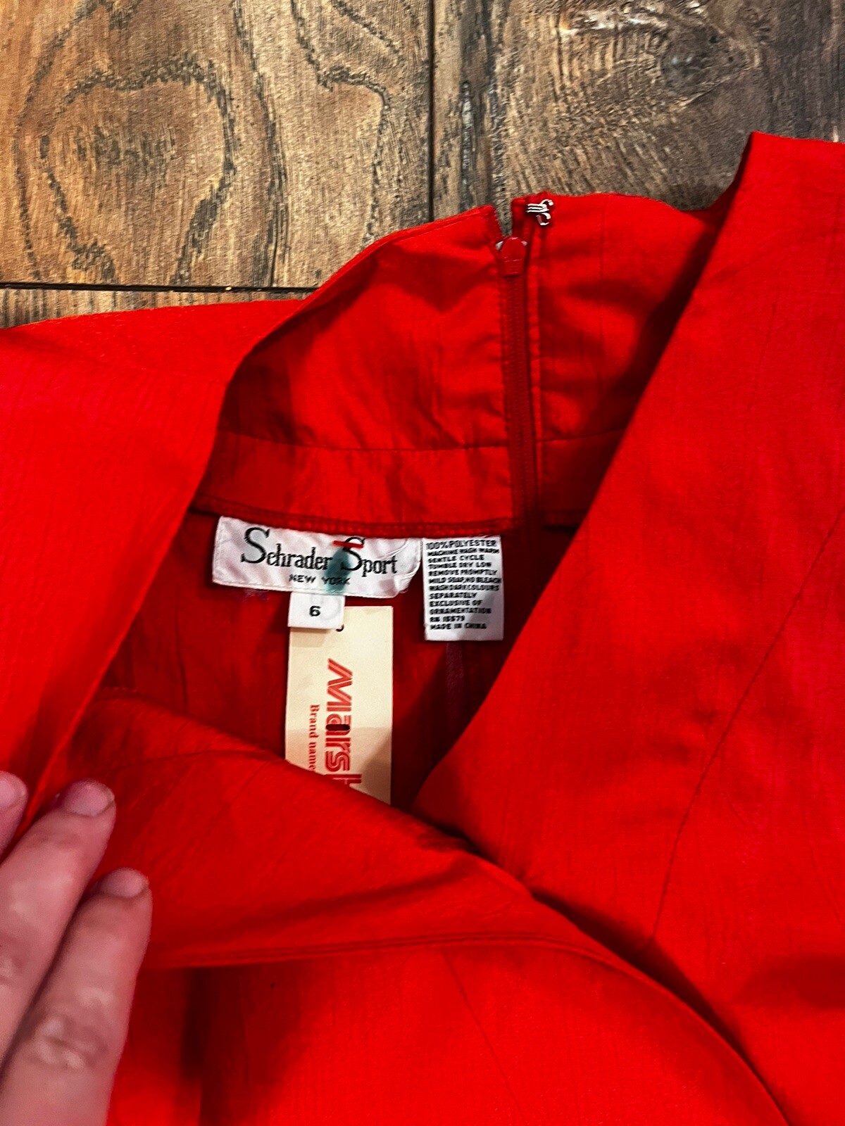 VTG 80s Schrader Sport II Red Knee Length Wrap Bodice Blouson Dress 6