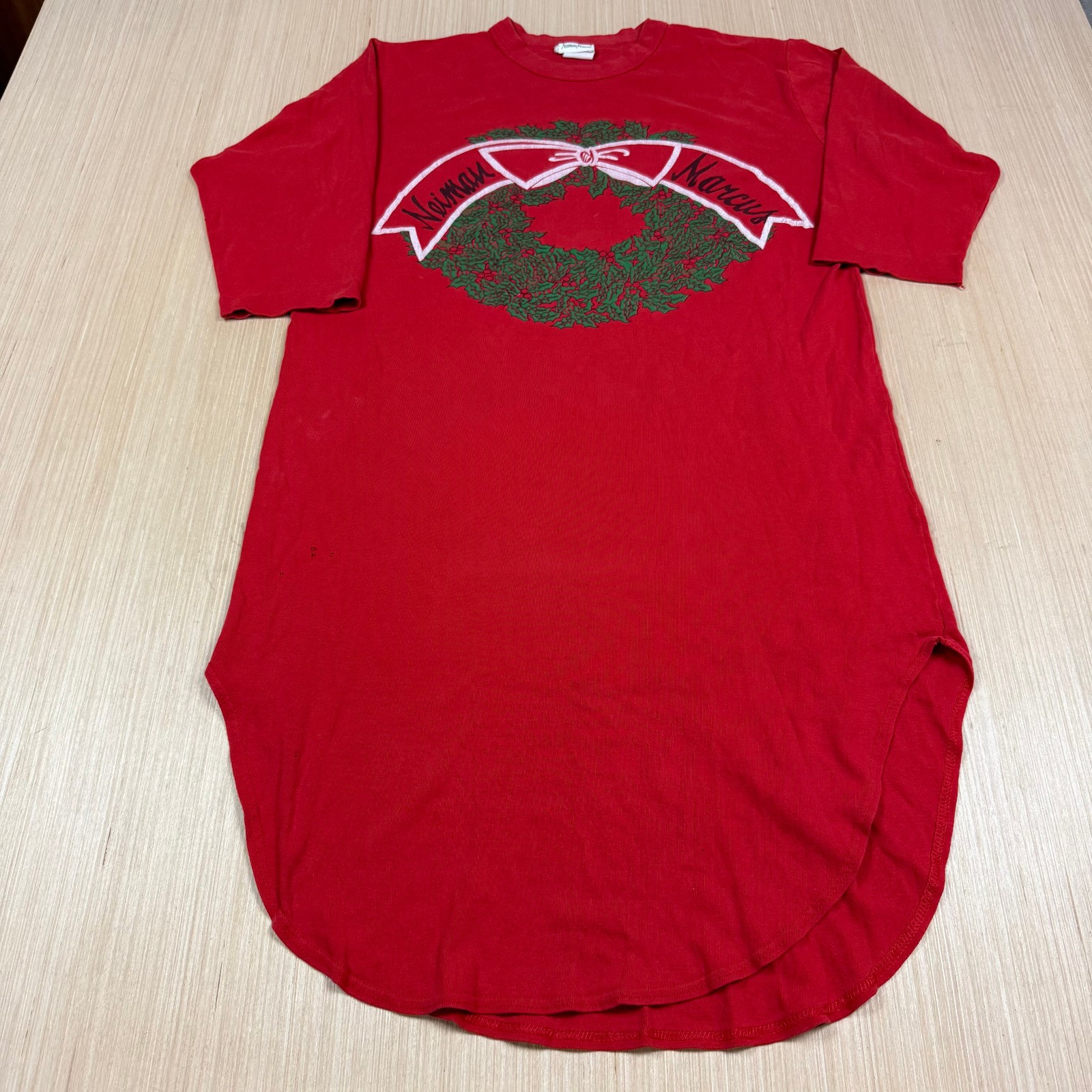 Vintage 80s 90s Nieman Marcus Christmas Wreath Nightie Sleep T Shirt Gown Dress