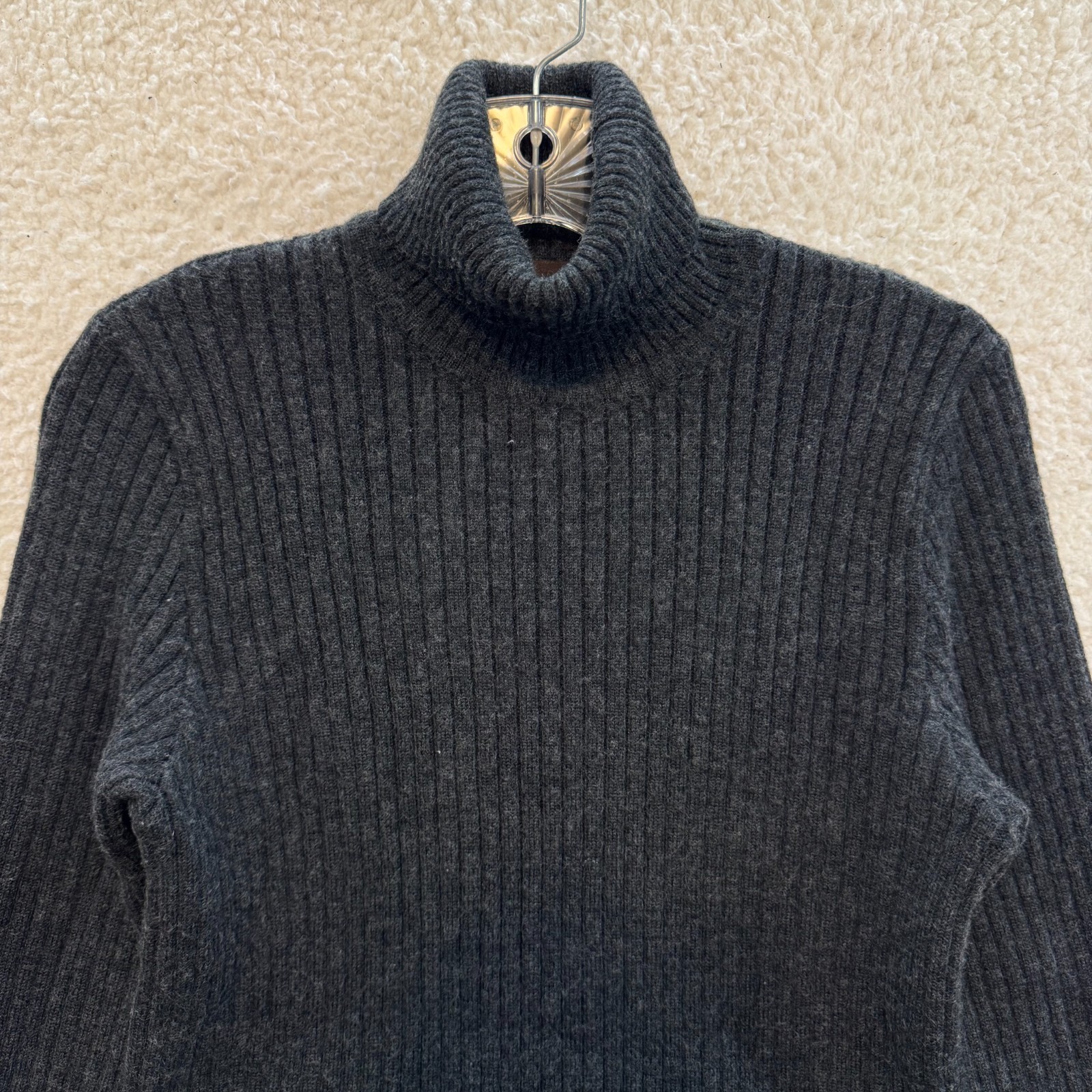 Vintage Zara Sport Wool Blend Turtleneck Sweater Medium Large Grey Rib Knit
