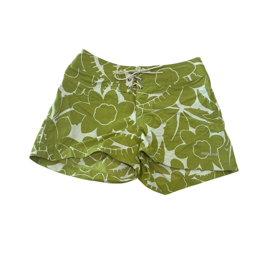 Vtg Y2K Patagonia Board Shorts W size 3 Green Floral Low Rise Lace Up Surf Beach