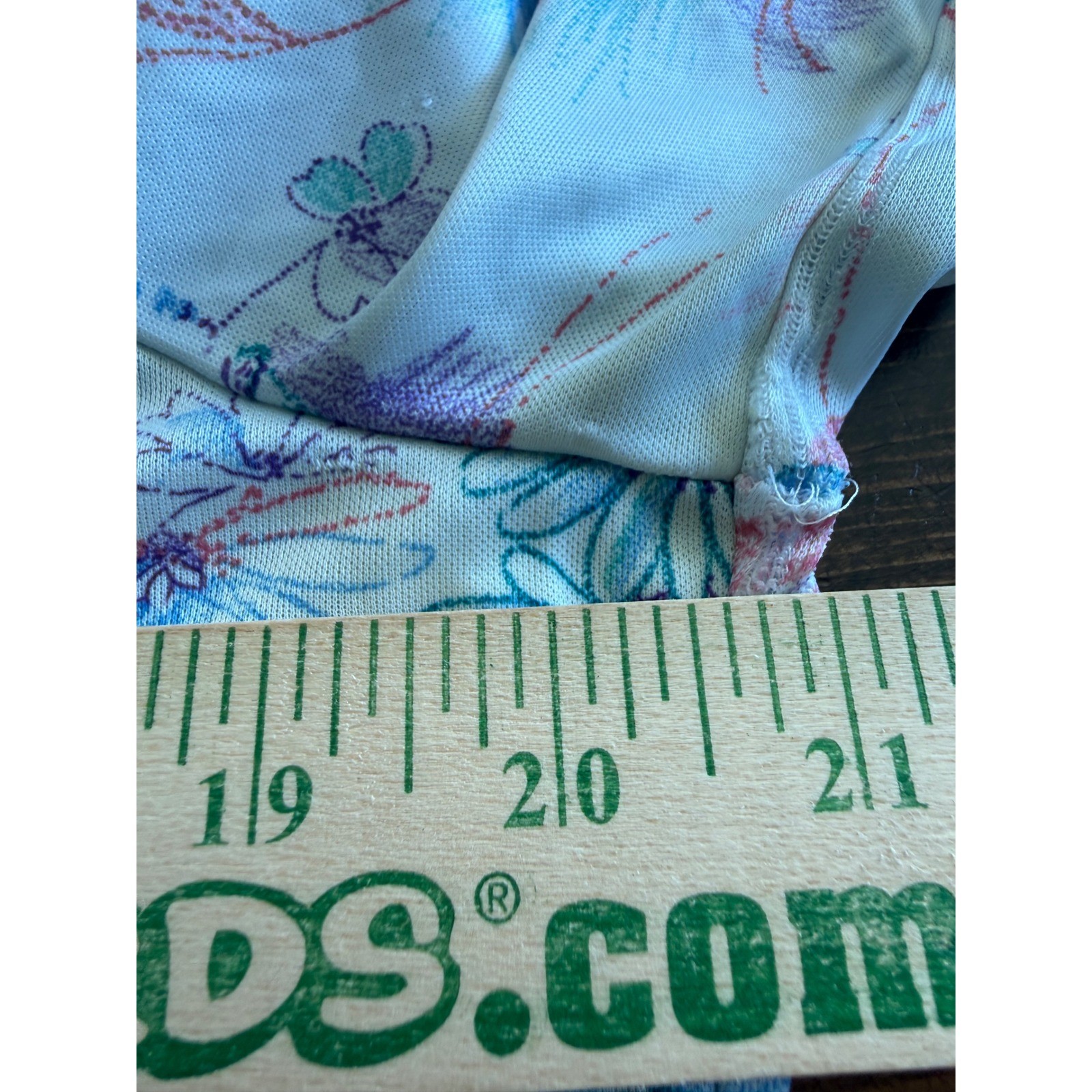 Vintage Floral Short Sleeve Button Up Blouse Pastel Blue Purple Large