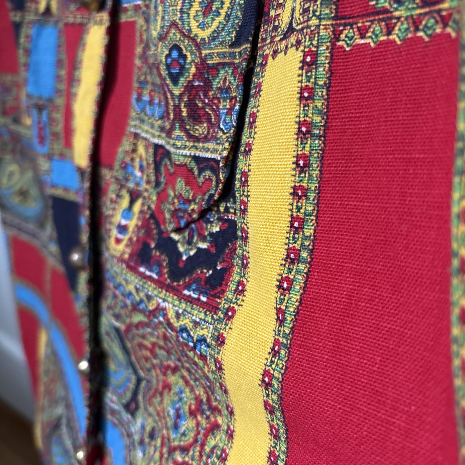 Vintage Tunic Vest Top L California 1970 Pop Color Groovy Paisley Brass Buttons