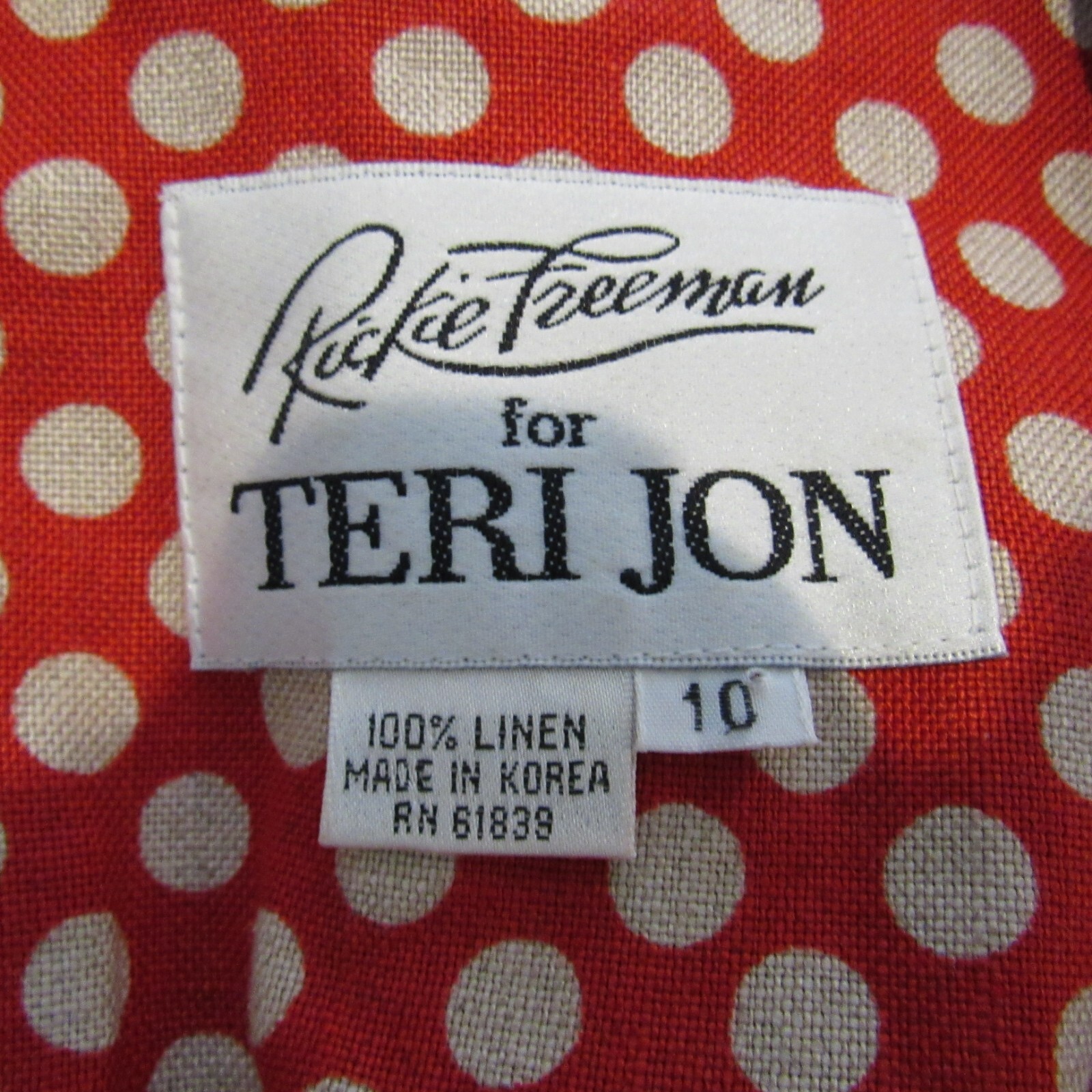 100% Linen Women’s Shirt Short Sleeve Red White Polka Dot Career Business Casual