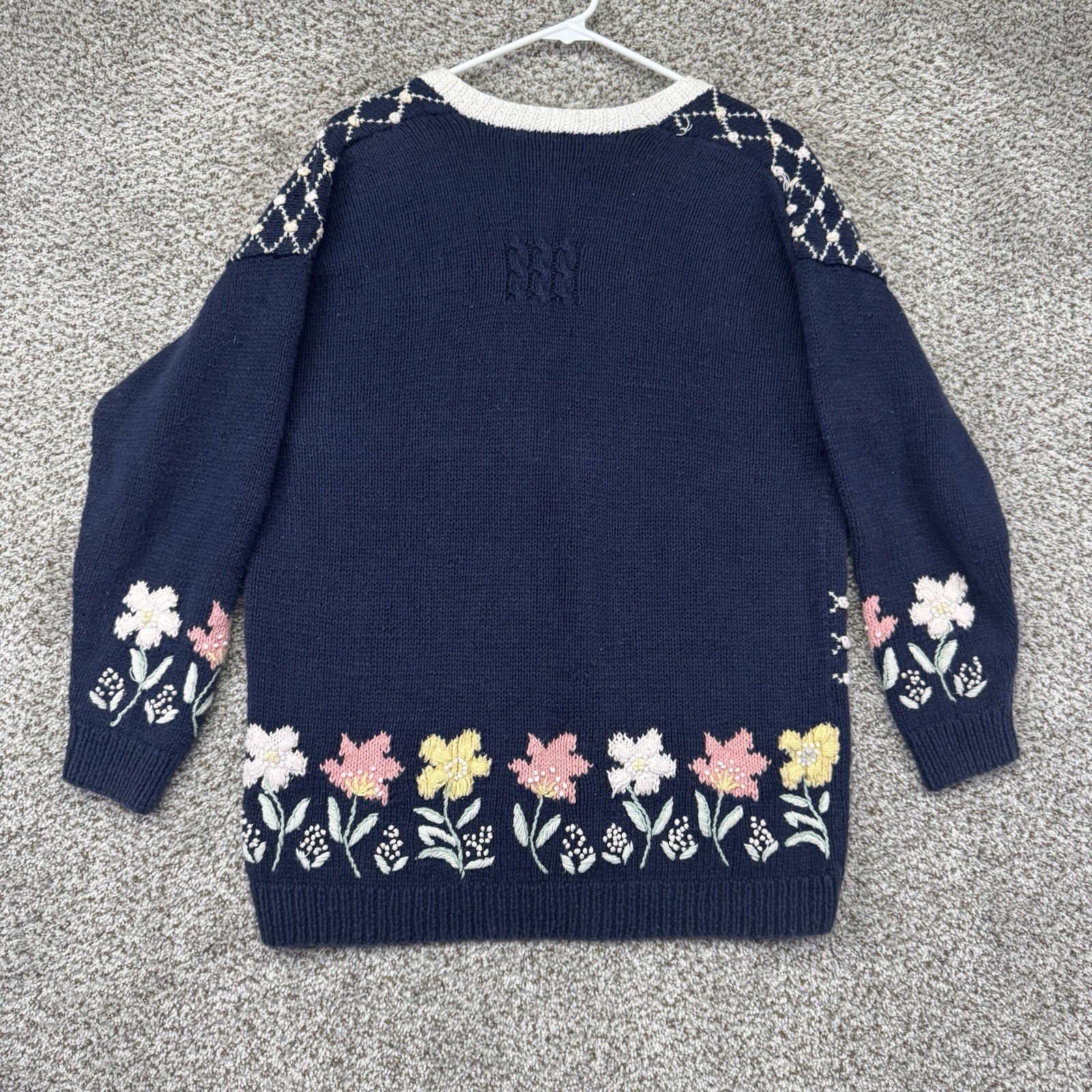 VTG 90s Marisa Christina Sweater Women’s Large Hand Knit Cardigan Easter Bunny