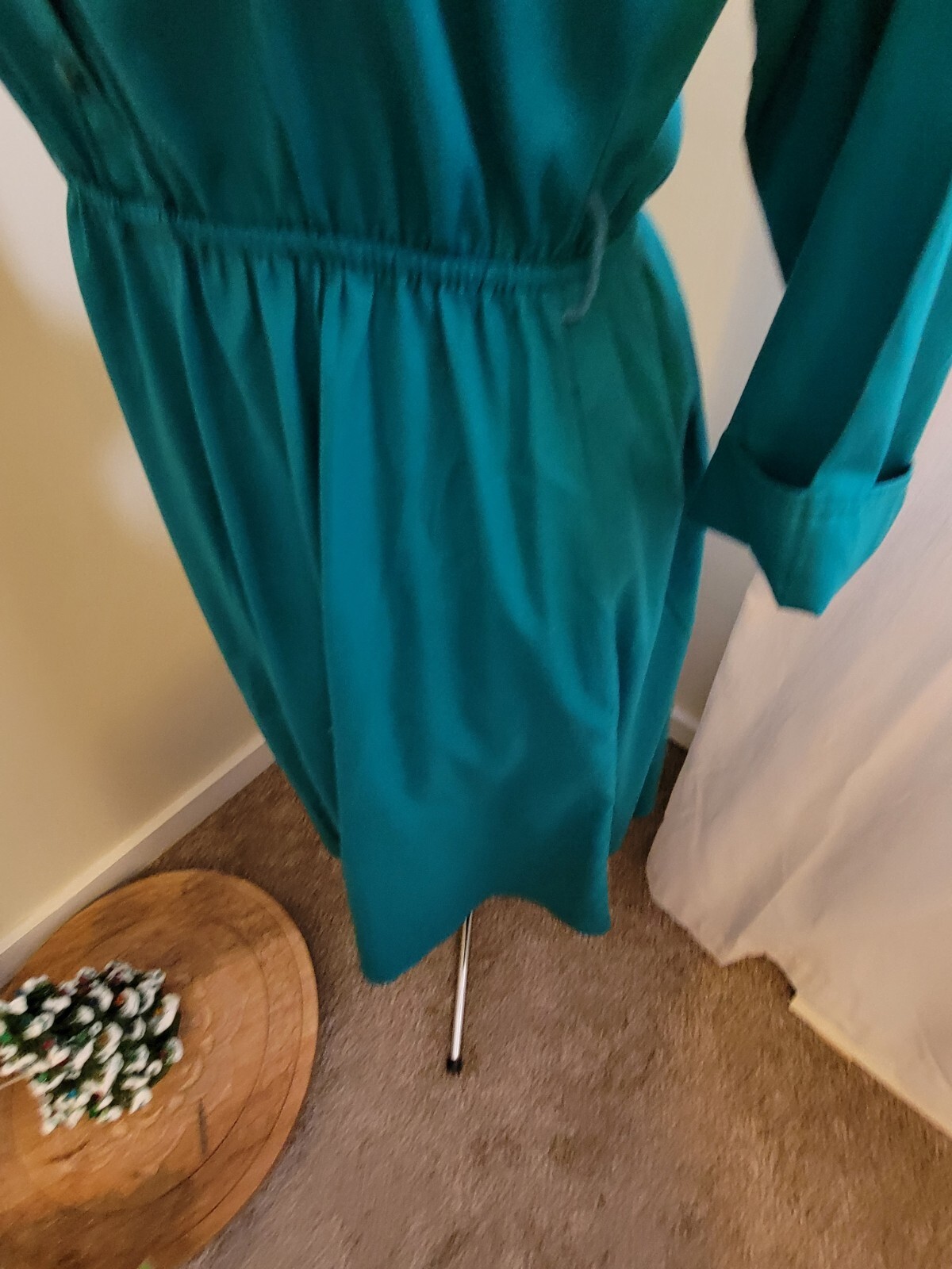 80s VTG USA American Shirt Dress Teal 8 Shoulder Pads