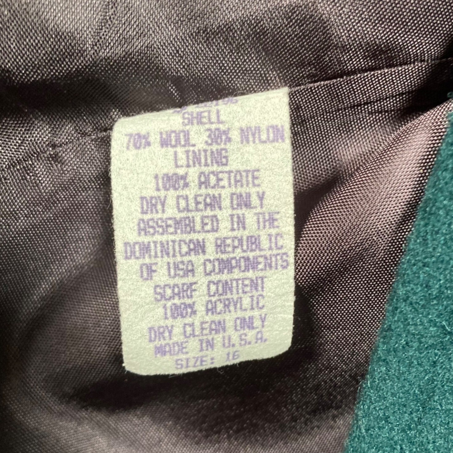 Vintage Herman Kay Womens Dark Green Wool Blend Long Coat Button Pockets Size 16