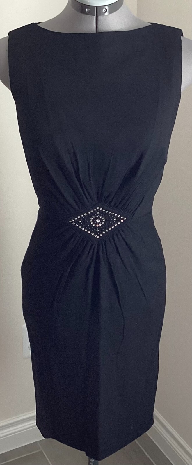 VTG Murray Bowen black small sheath dress back metal zipper rhinestones lined