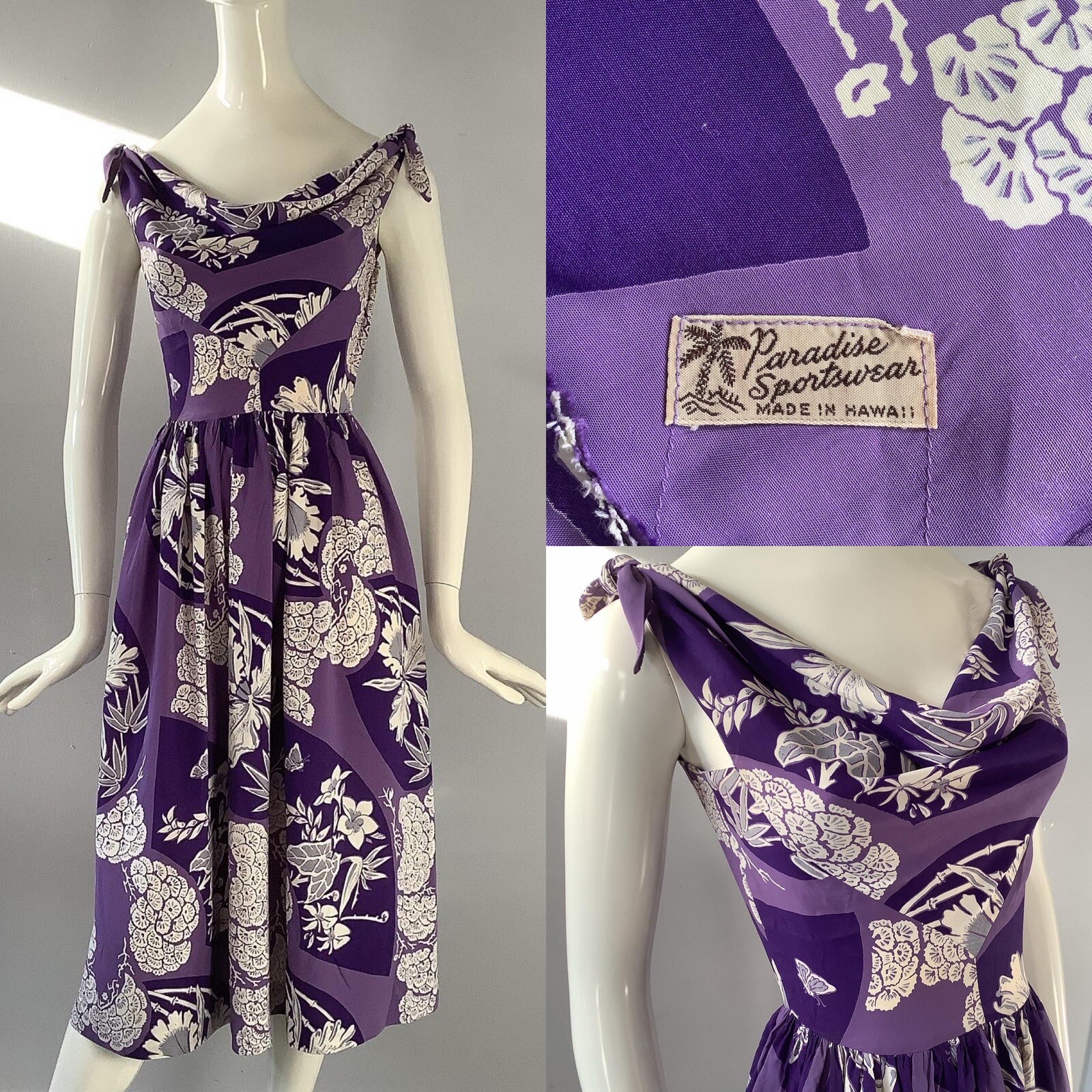 Vintage 1940’s Cold Rayon Hawaiian Dress by Paradise Sportswear Waist 25″