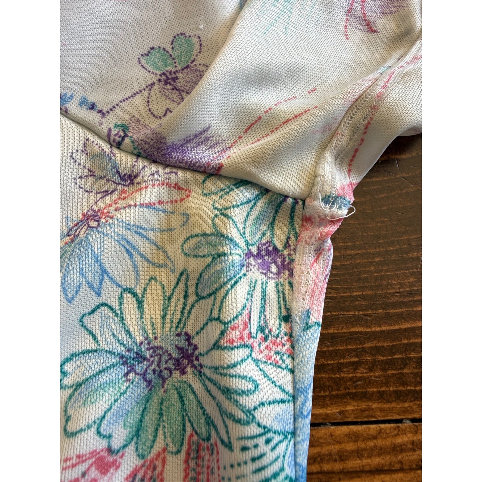Vintage Floral Short Sleeve Button Up Blouse Pastel Blue Purple Large