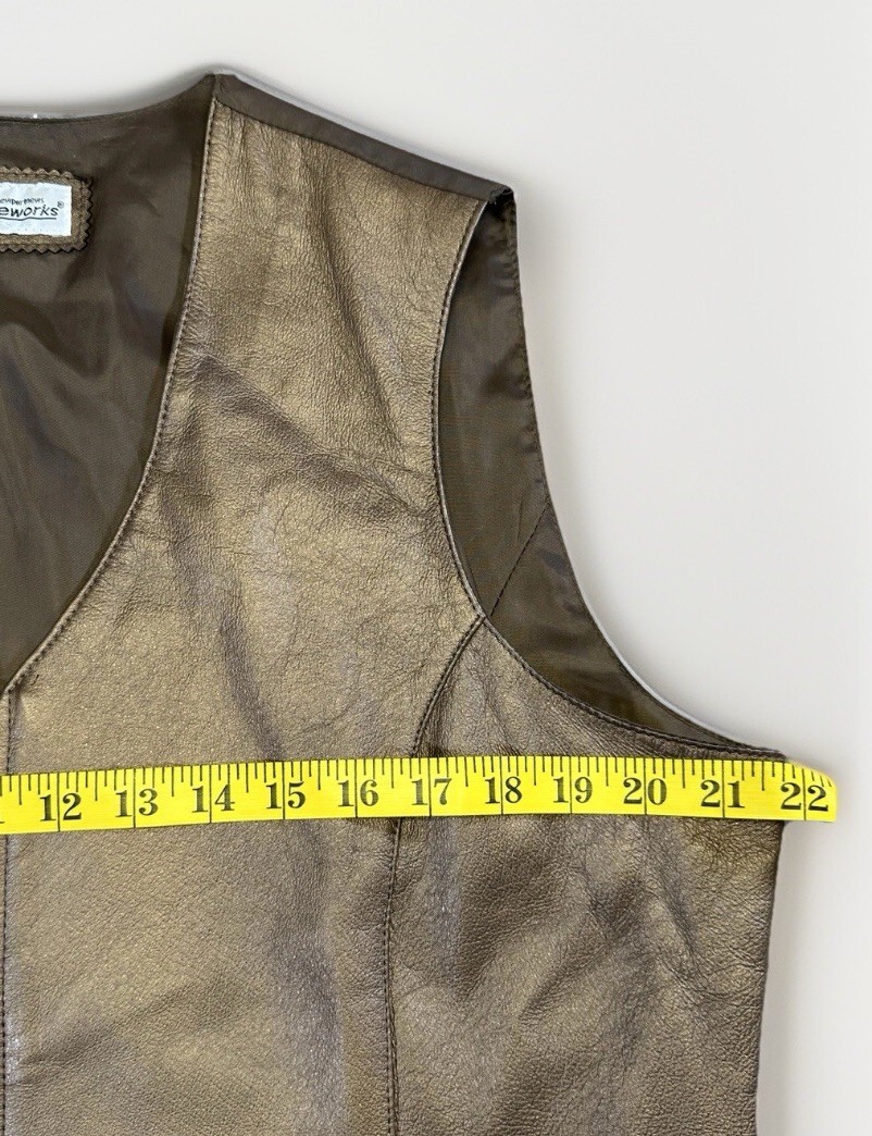 VTG 90s Newport News Styleworks Leather Vest Bronze Brown Western Zip Up Size L