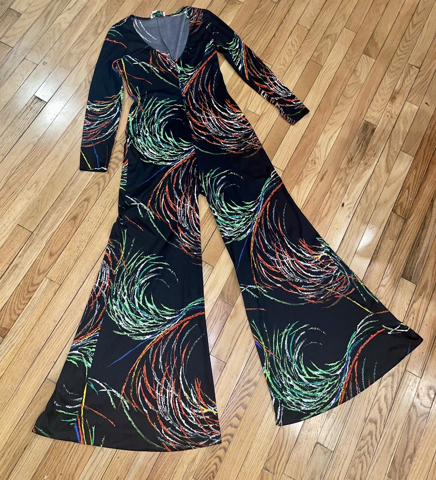 Rare Vintage 70’s New Leaf California Black Disco Long Sleeve Jumpsuit Playsuit