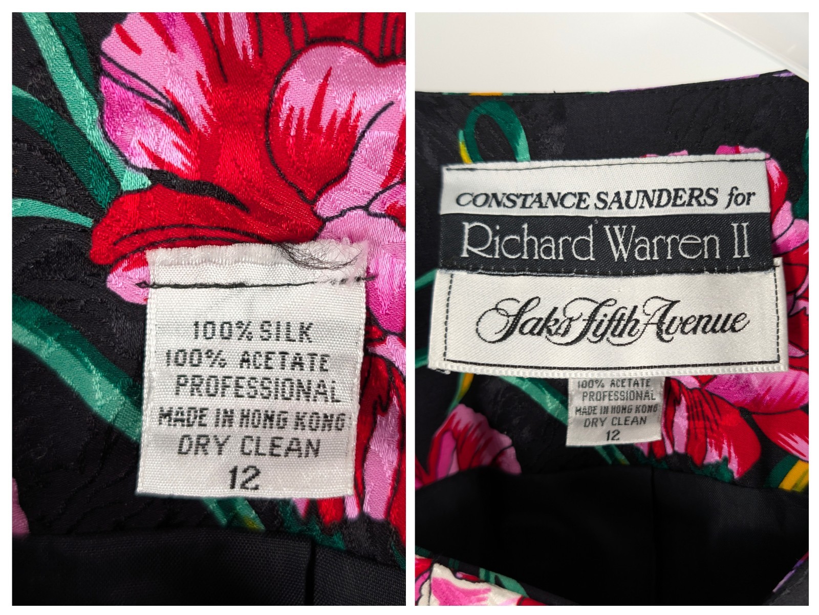 Vintage 80s Constance Saunders Richard Warren Silk Floral Blazer 12 Hong Kong