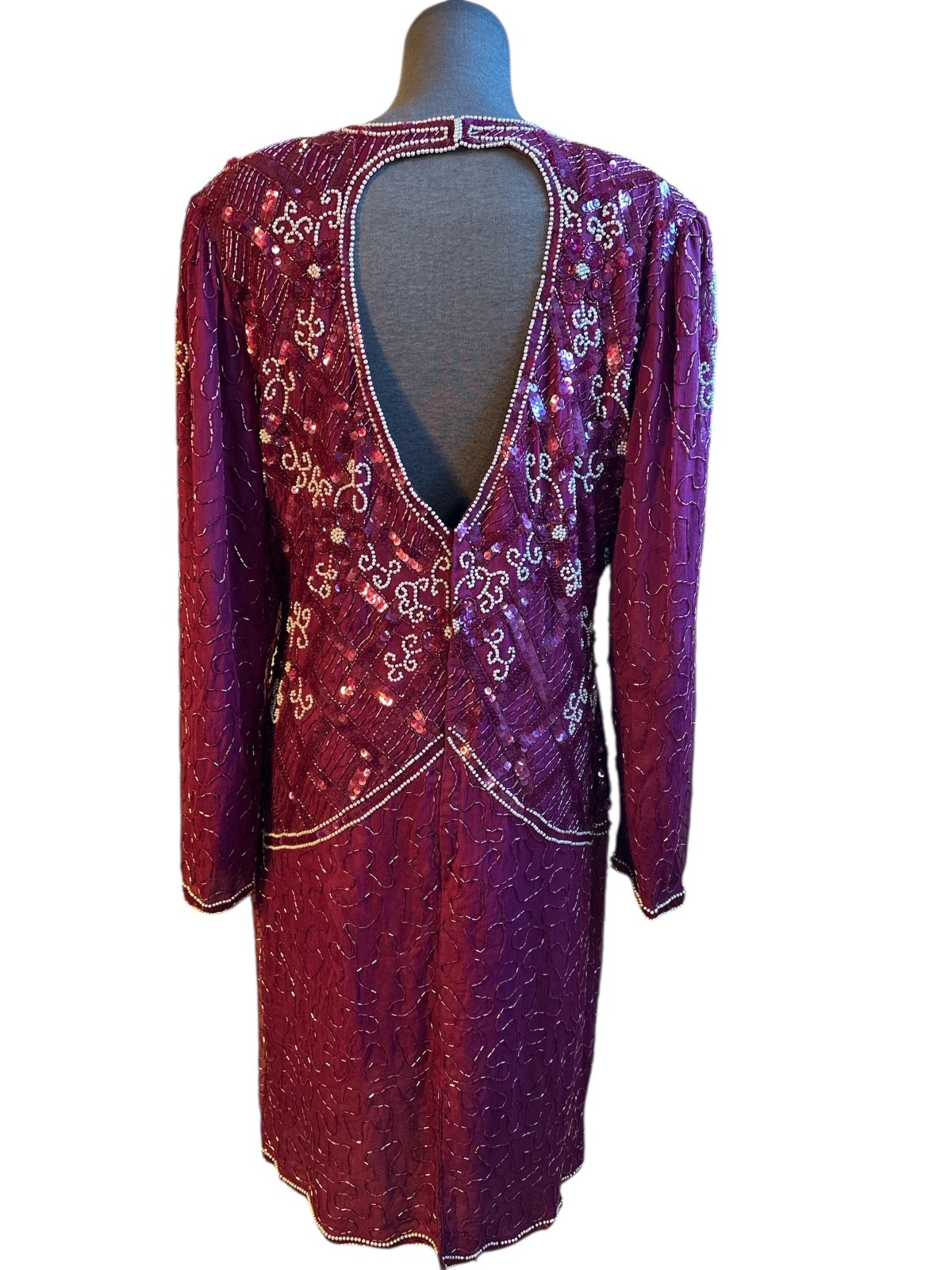 Sweelo Vintage Heavily Sequin Beaded Sheath Evening Event Holiday Dress XL 12-14
